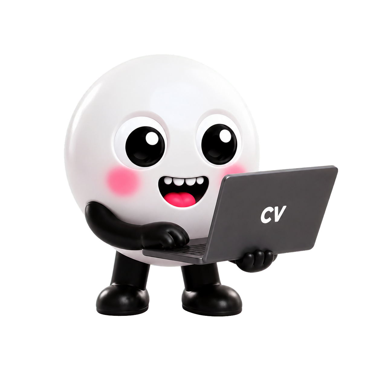 Maskot Creative Vista bekerja dengan laptop